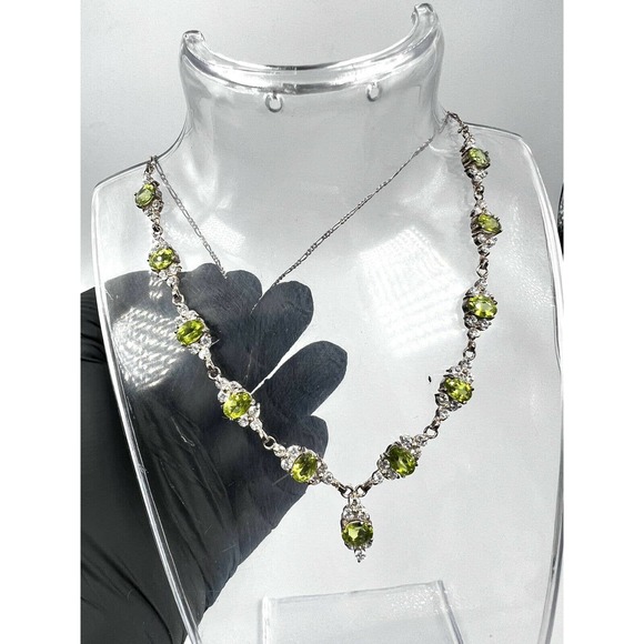 Natural Peridot Gemstone 925 sterling silver Handmade necklace Set Earning Ring - Picture 7 of 9